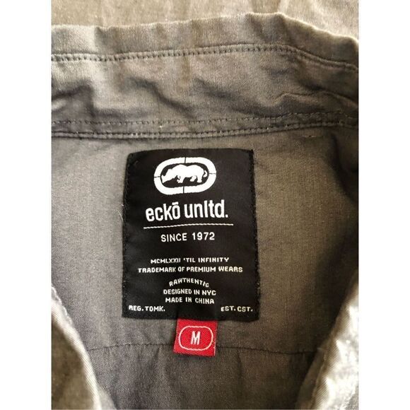 Ecko Unltd Button Shirt Short Sleeve Gray Size M - Picture 7 of 7